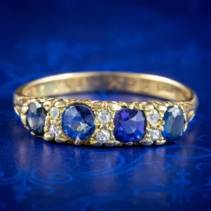 Antique Victorian Sapphire Diamond Ring 0.90ct Sapphire