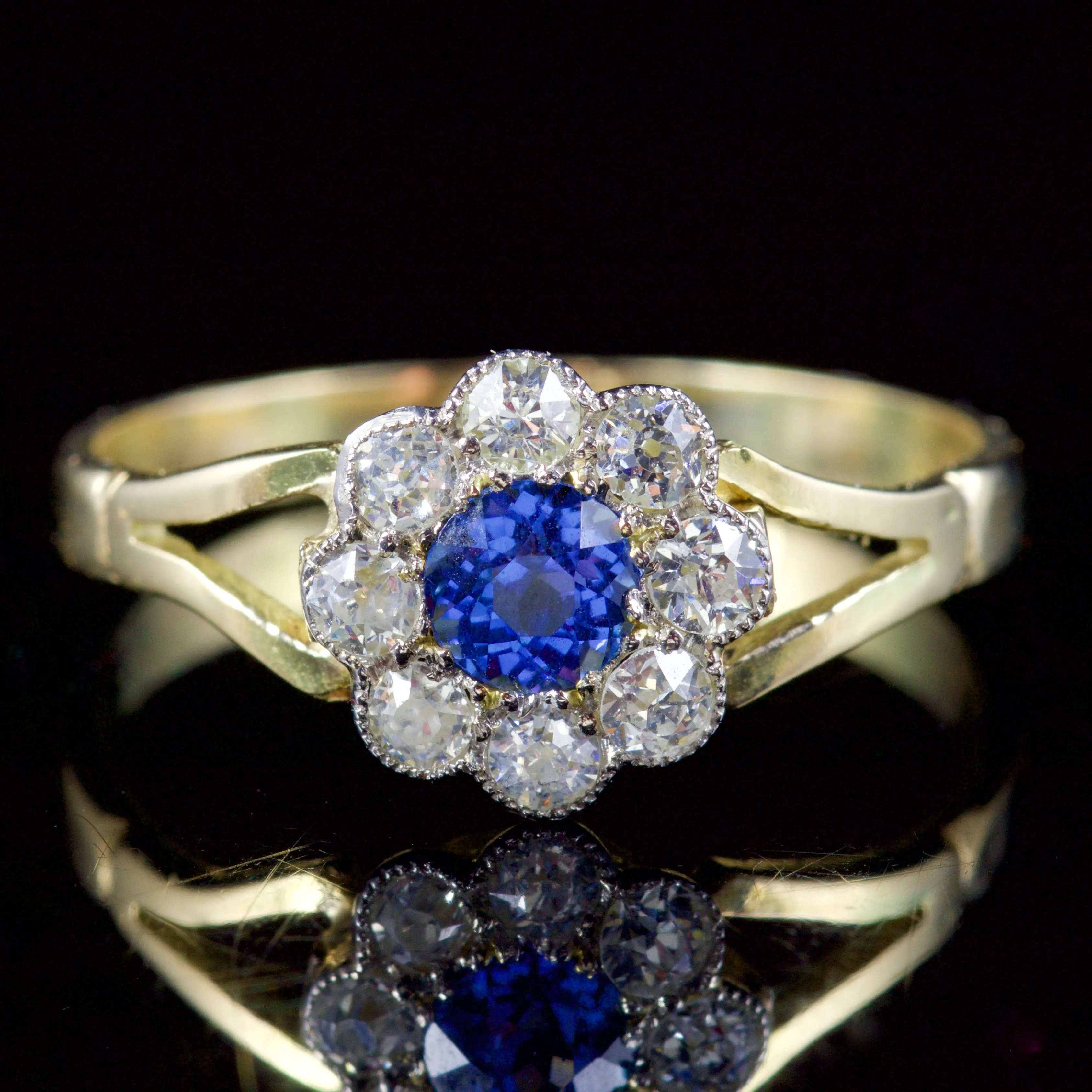 Antique Victorian Sapphire Diamond Ring 18Ct Gold Circa 1900