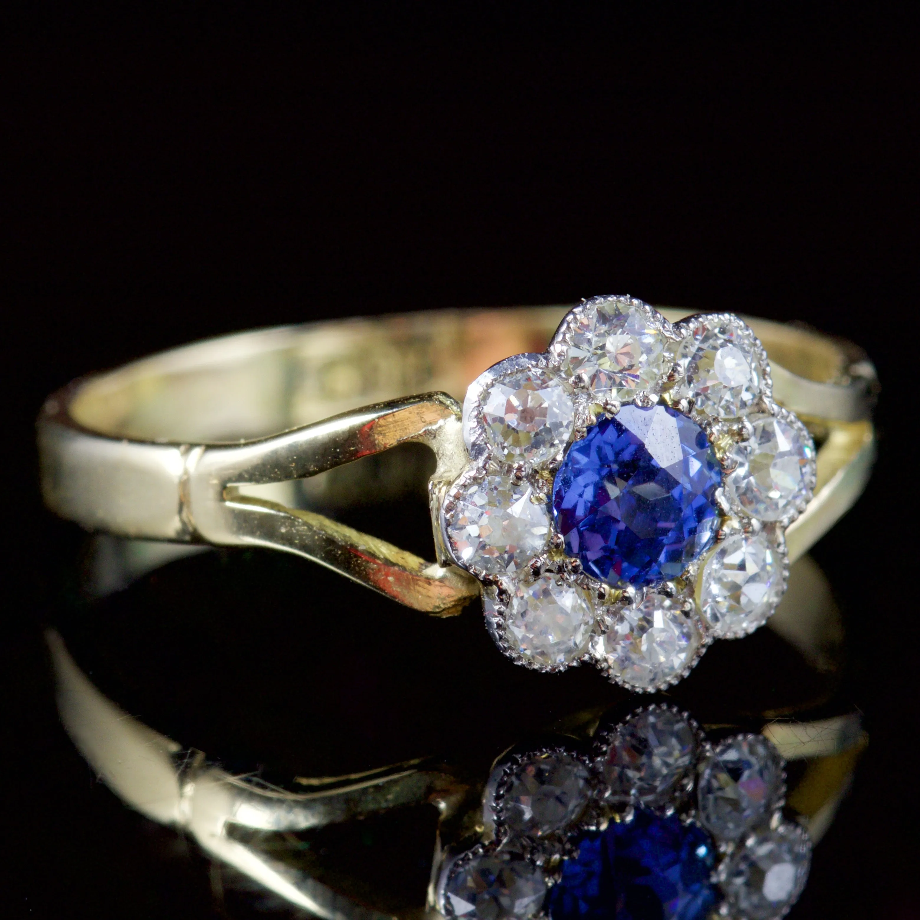 Antique Victorian Sapphire Diamond Ring 18Ct Gold Circa 1900