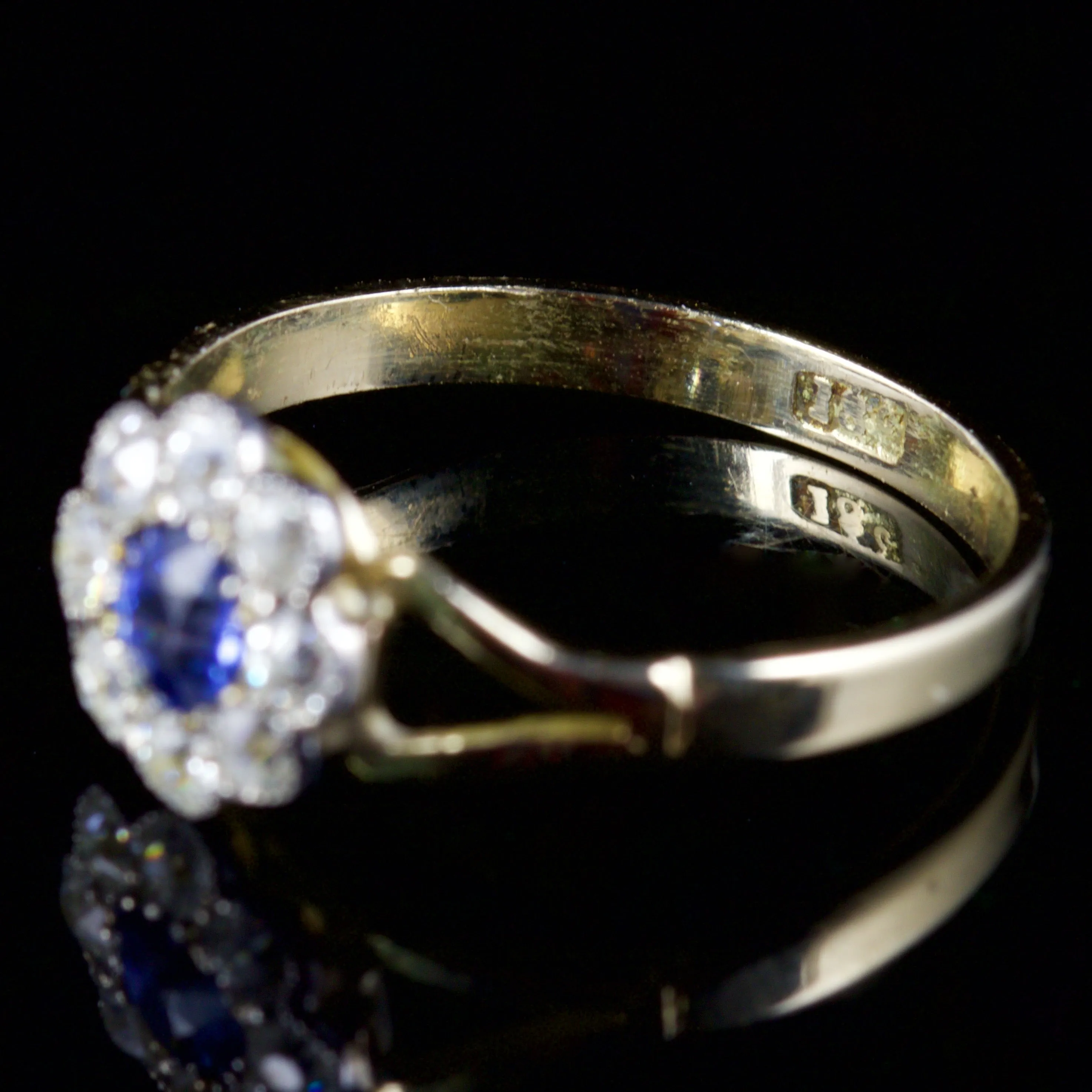 Antique Victorian Sapphire Diamond Ring 18Ct Gold Circa 1900