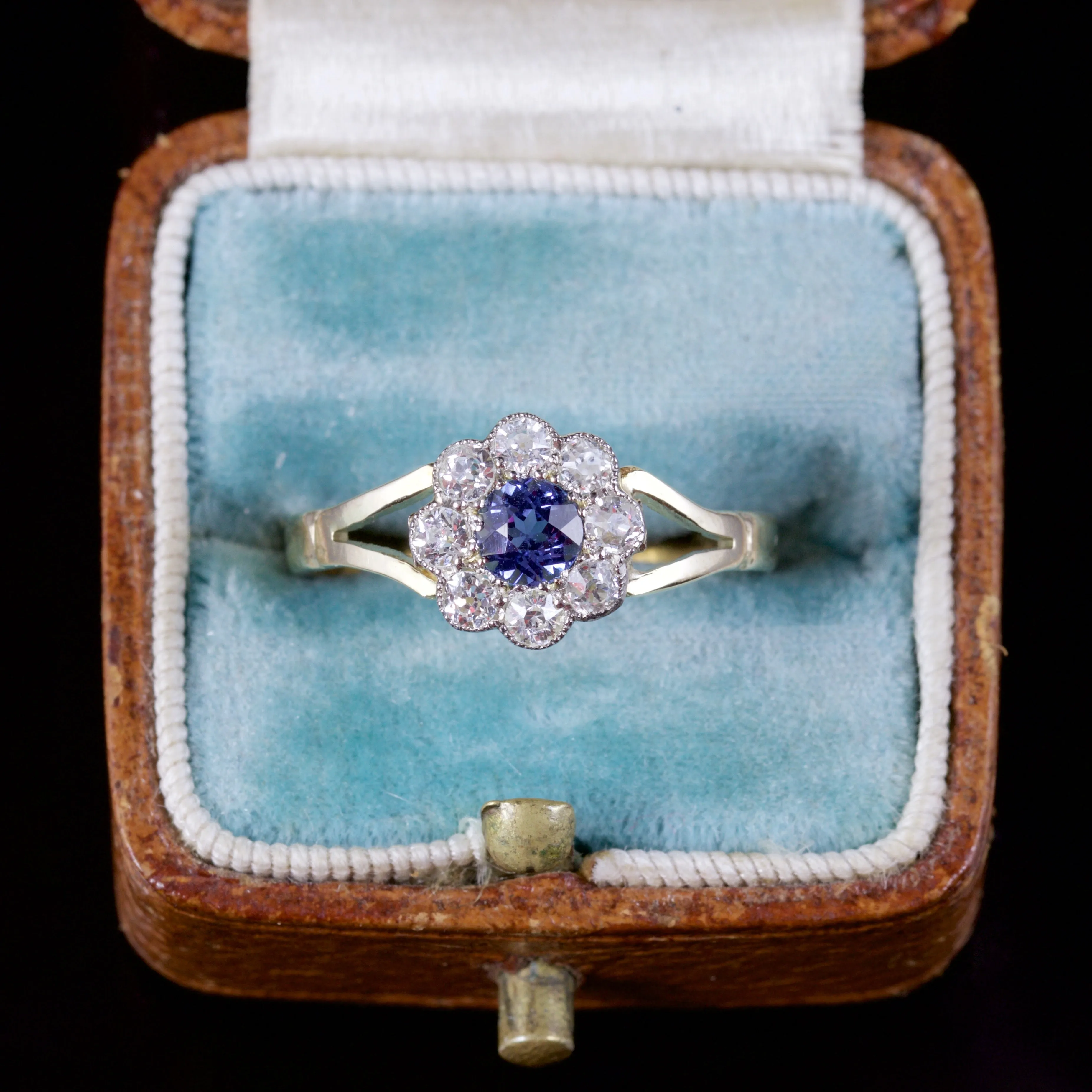 Antique Victorian Sapphire Diamond Ring 18Ct Gold Circa 1900