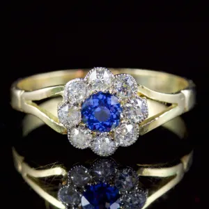 Antique Victorian Sapphire Diamond Ring 18Ct Gold Circa 1900
