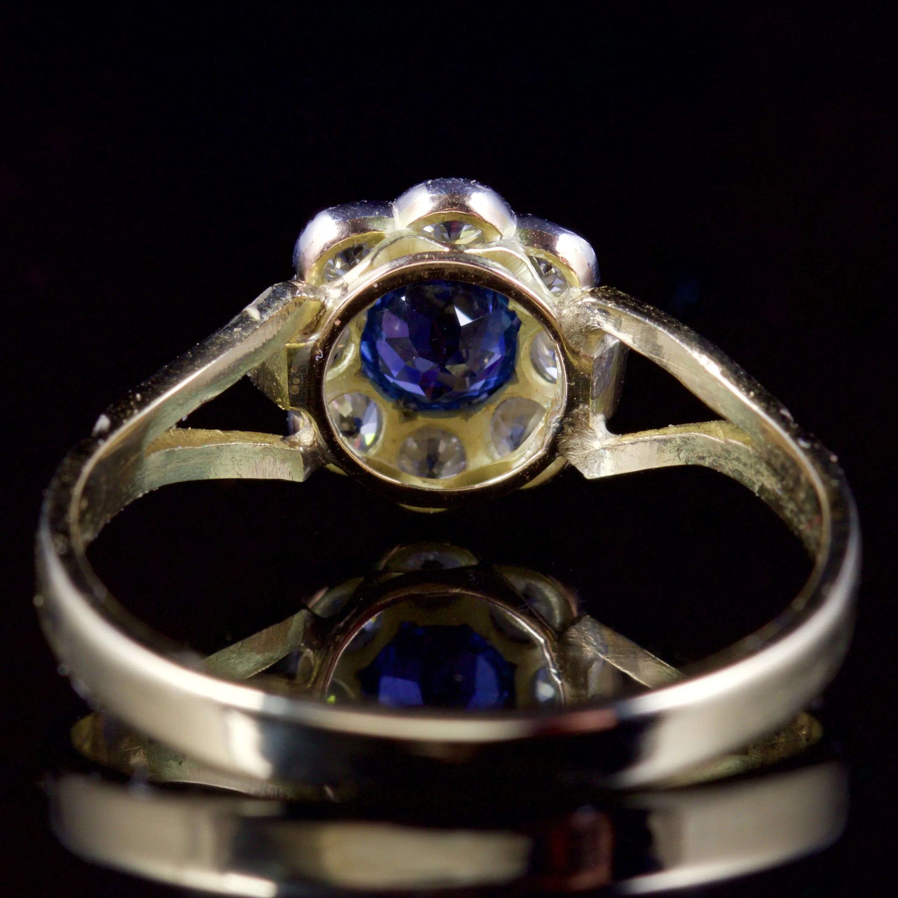 Antique Victorian Sapphire Diamond Ring 18Ct Gold Circa 1900