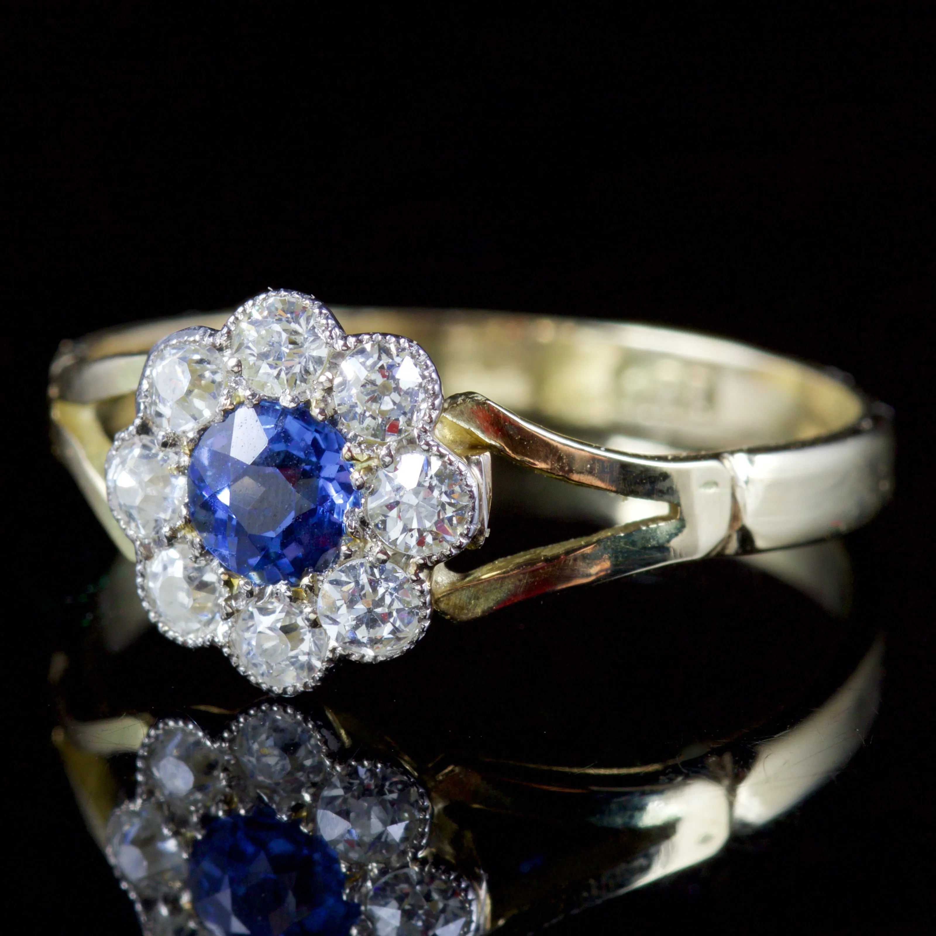 Antique Victorian Sapphire Diamond Ring 18Ct Gold Circa 1900