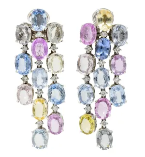 Antonini 32.45 CTW Sapphire Diamond 18 Karat White Gold Italian Chandelier Earrings