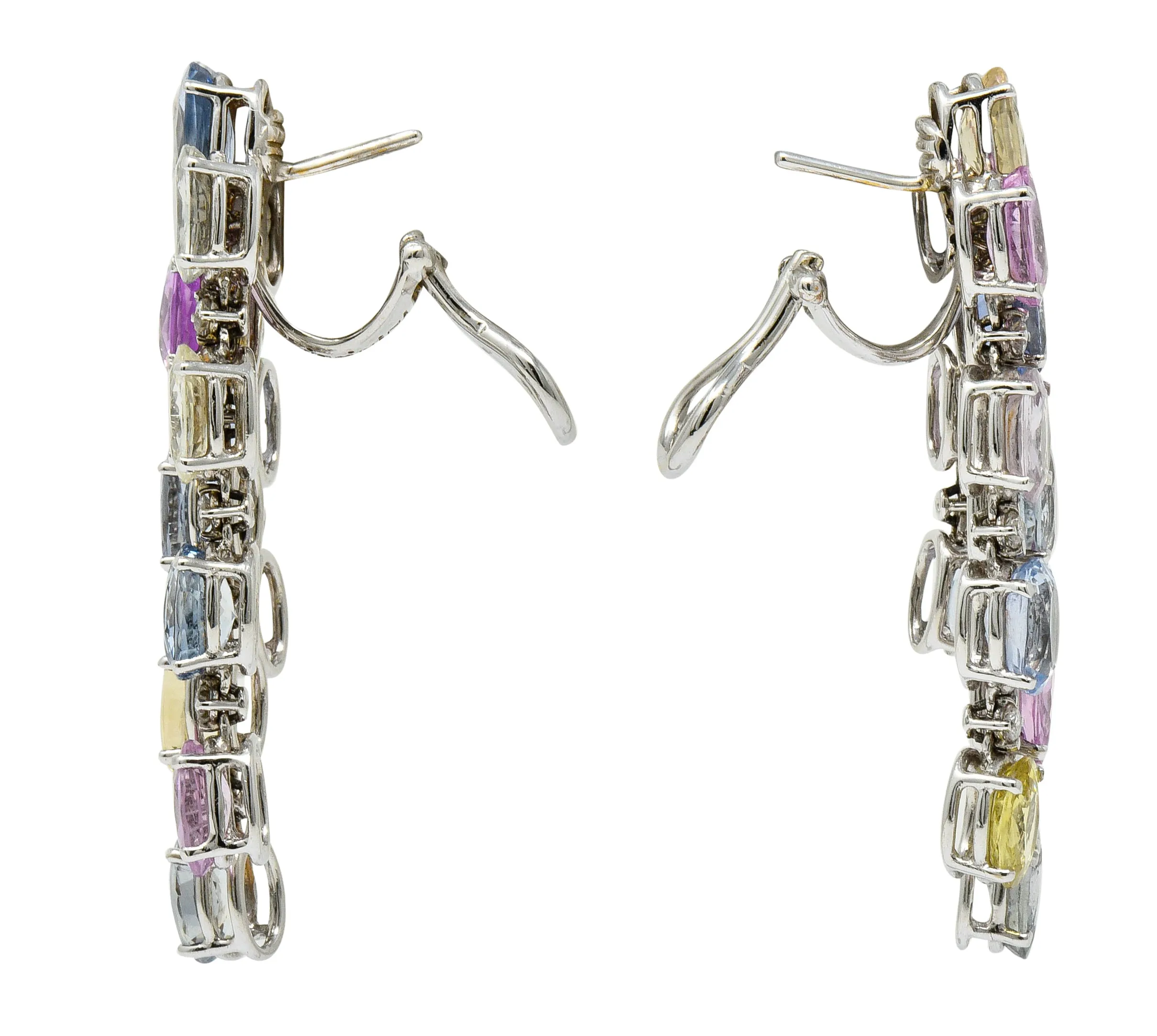 Antonini 32.45 CTW Sapphire Diamond 18 Karat White Gold Italian Chandelier Earrings
