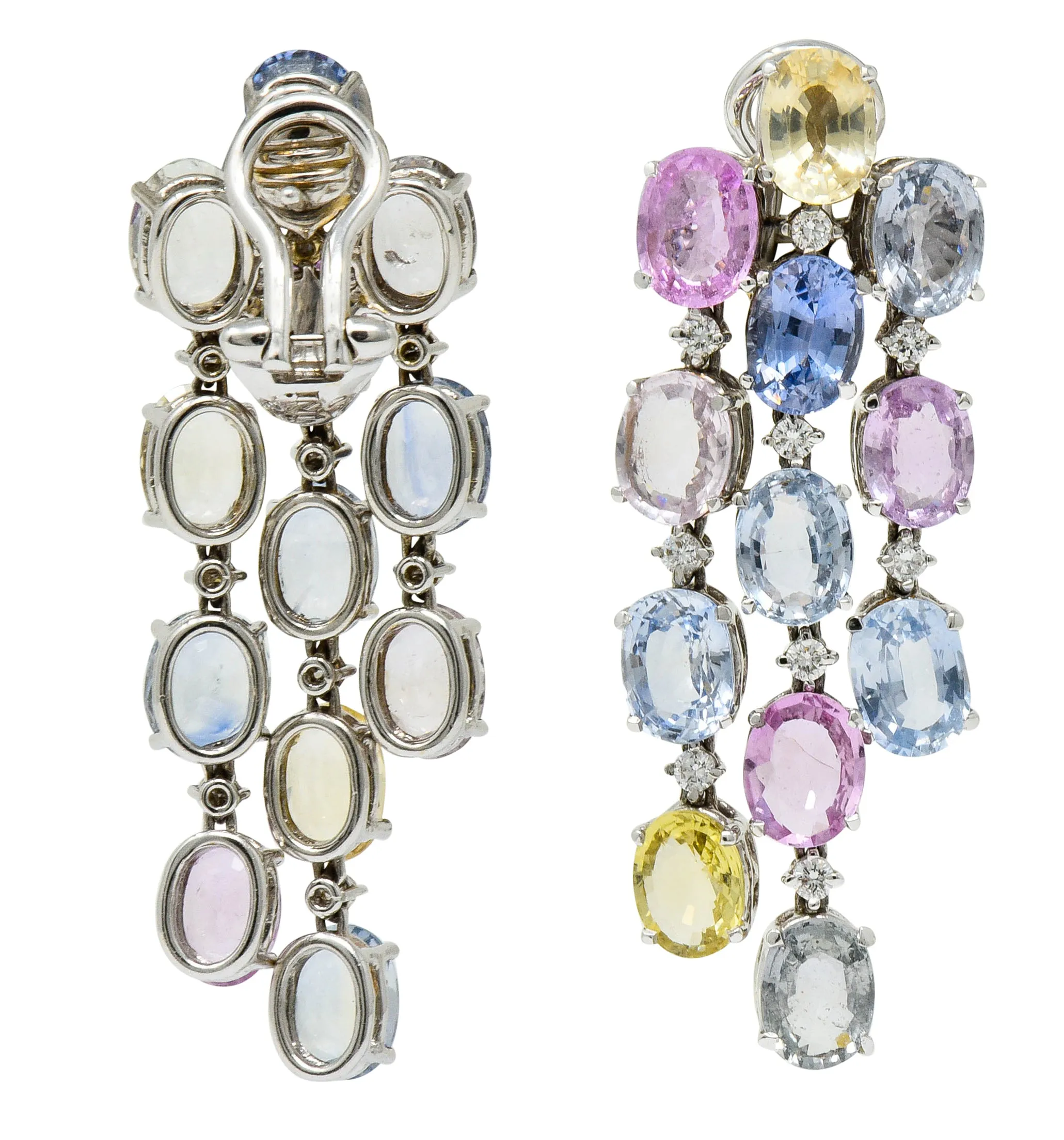 Antonini 32.45 CTW Sapphire Diamond 18 Karat White Gold Italian Chandelier Earrings
