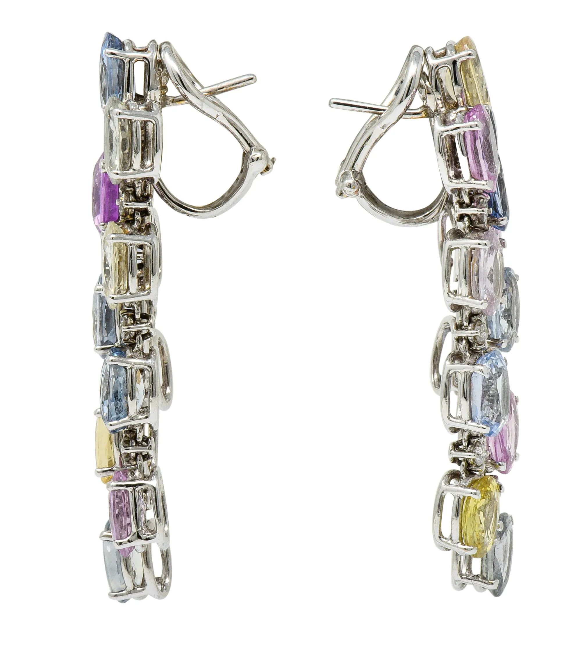 Antonini 32.45 CTW Sapphire Diamond 18 Karat White Gold Italian Chandelier Earrings