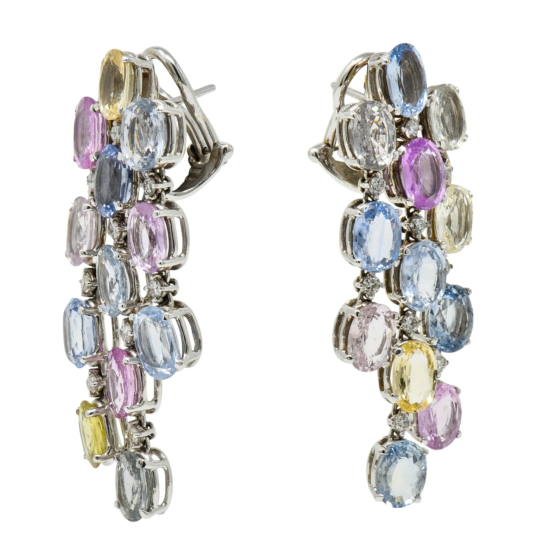 Antonini 32.45 CTW Sapphire Diamond 18 Karat White Gold Italian Chandelier Earrings