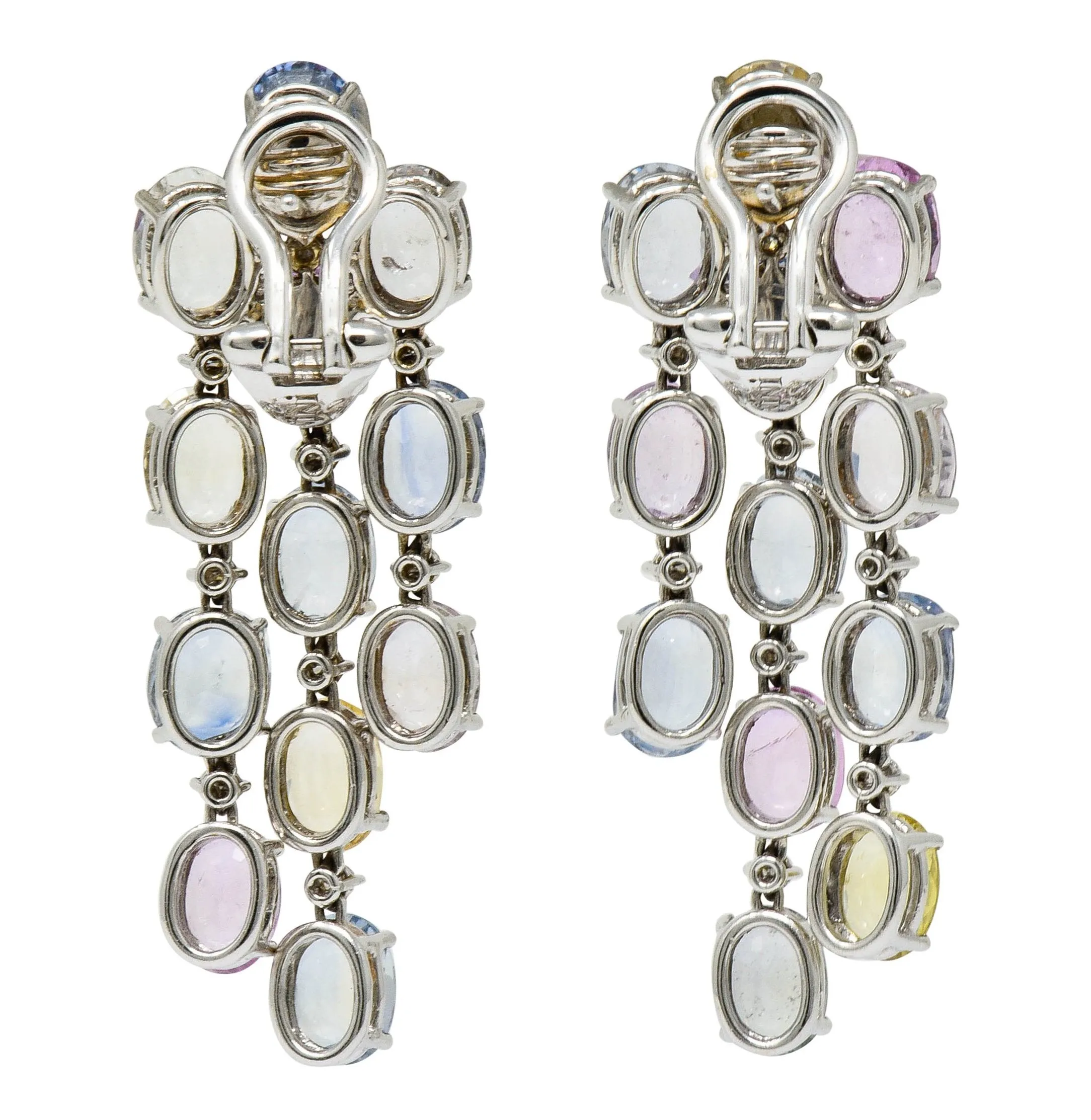Antonini 32.45 CTW Sapphire Diamond 18 Karat White Gold Italian Chandelier Earrings