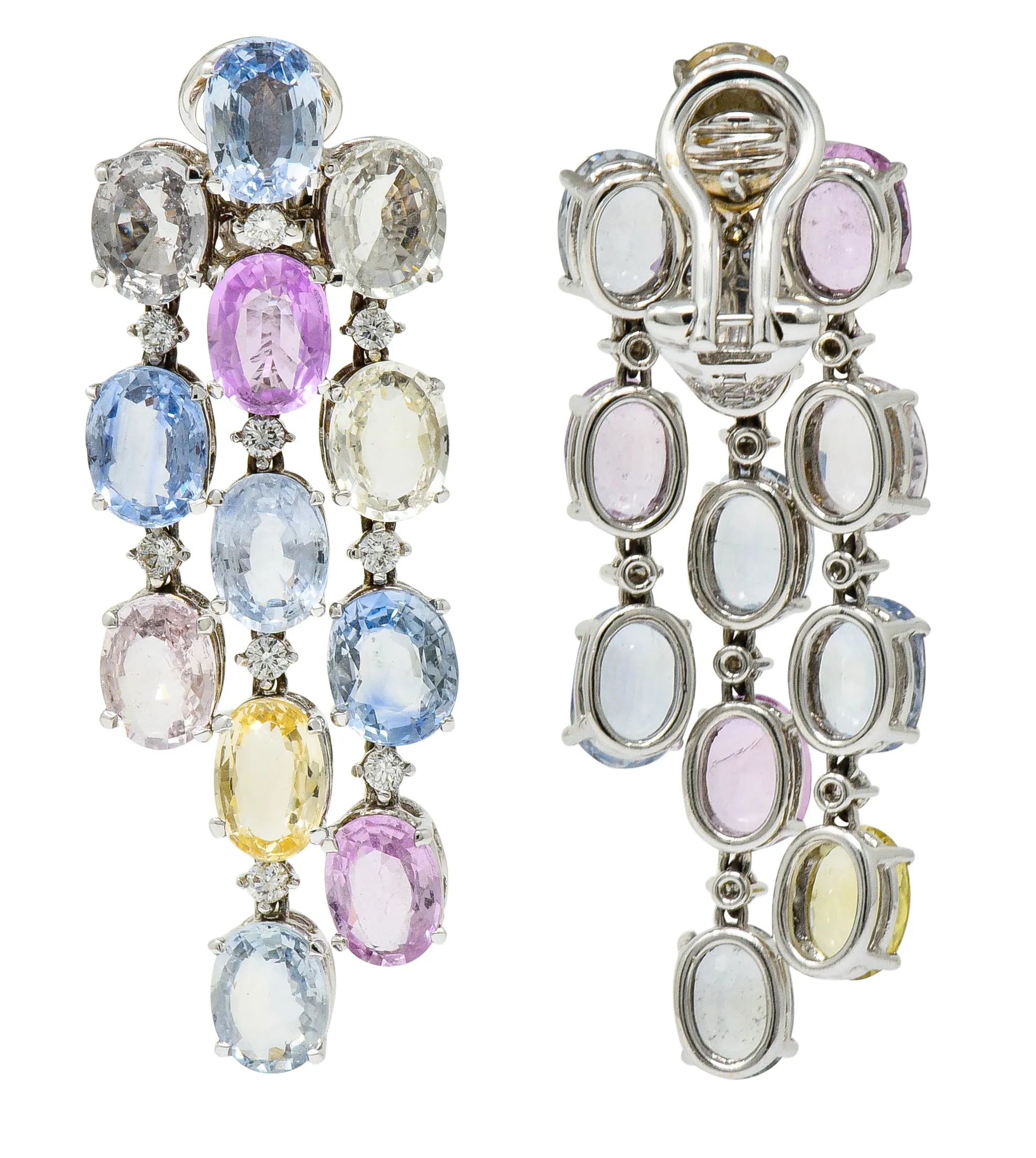 Antonini 32.45 CTW Sapphire Diamond 18 Karat White Gold Italian Chandelier Earrings