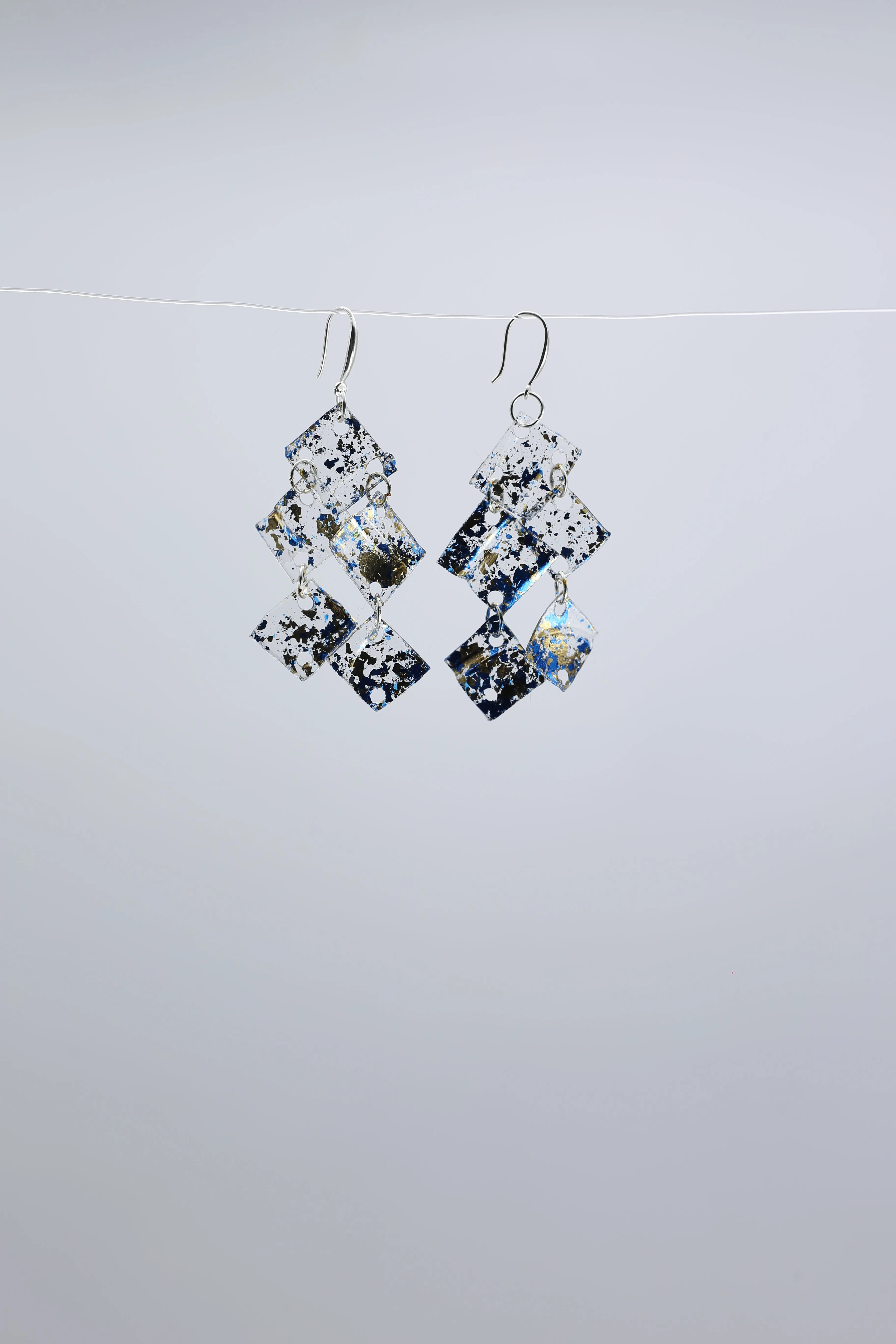 Aqua Chandelier earring- Hand gilded