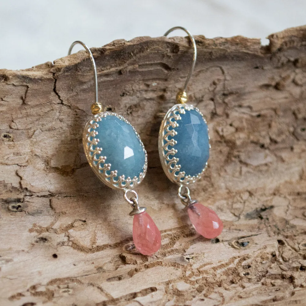 Aquamarine Cherry Quartz Earrings - Magic Moment.