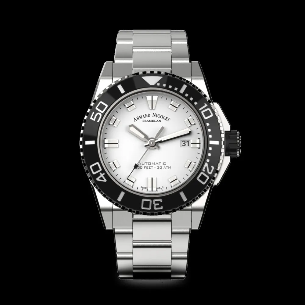 ARMAND NICOLET JS9-44 MEN'S AUTOMATIC STEEL BRACELET SILVER DIAL WATCH
