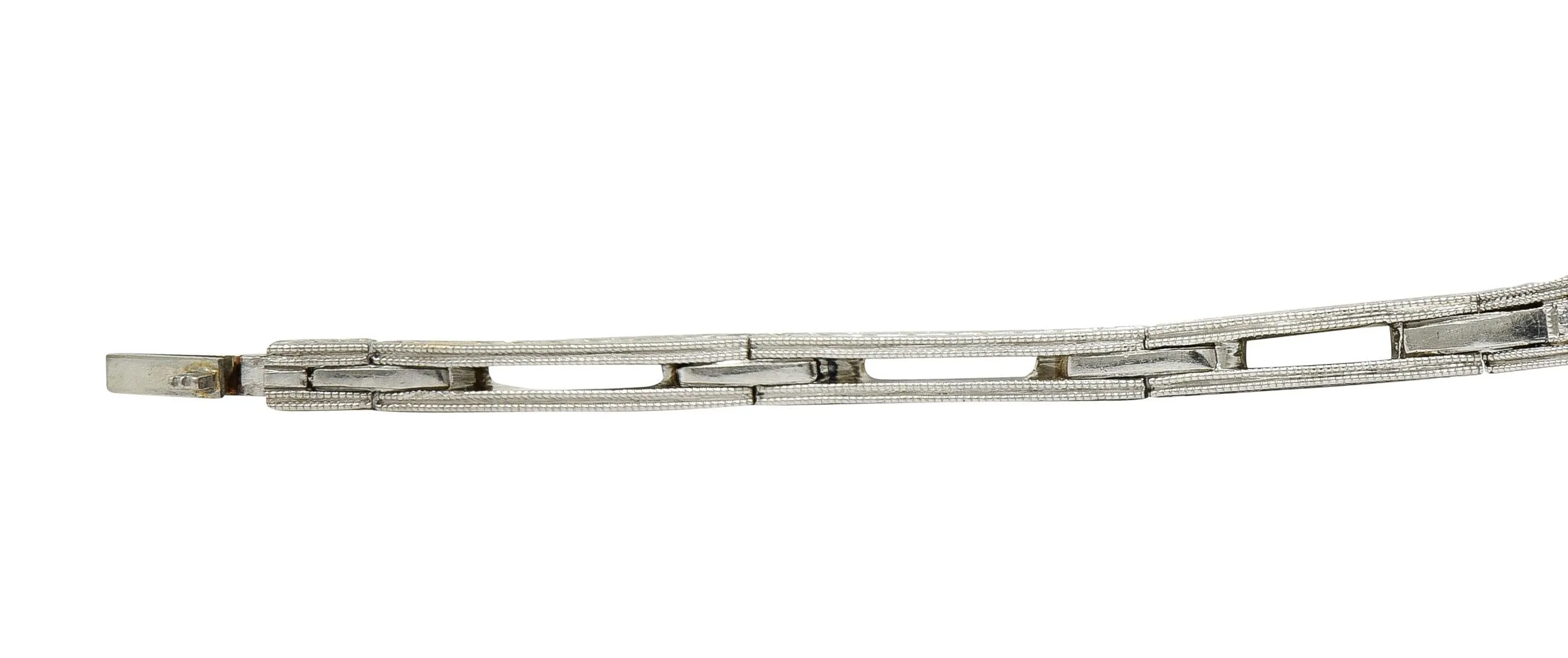 Art Deco 7.32 CTW Asscher Diamond Sapphire Platinum Wheat Vintage Panel Link Line Bracelet