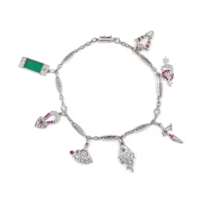 Art Deco Diamond & Gemstone Charm Bracelet