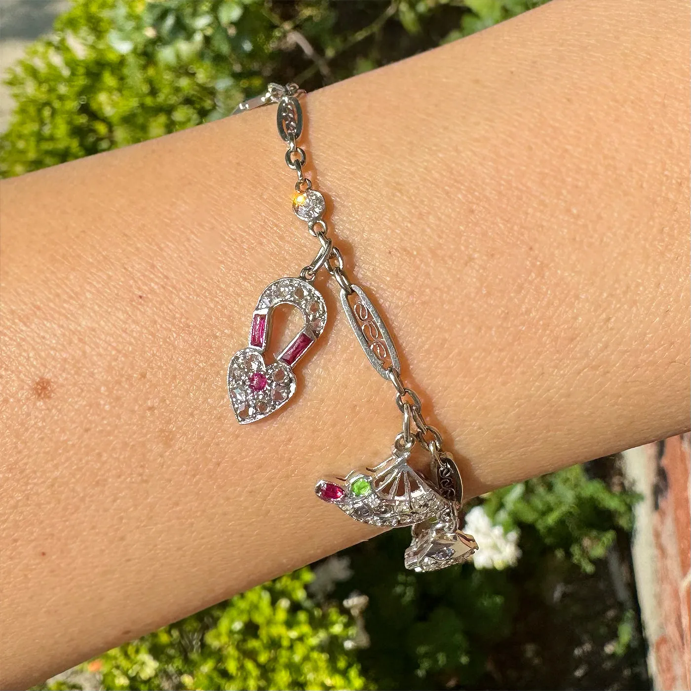 Art Deco Diamond & Gemstone Charm Bracelet
