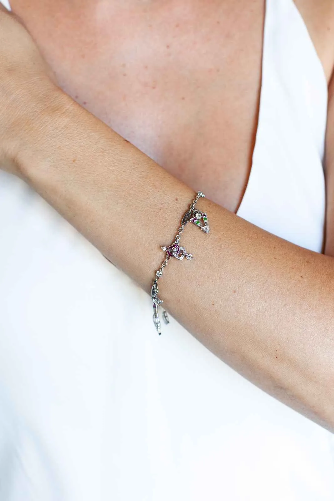 Art Deco Diamond & Gemstone Charm Bracelet
