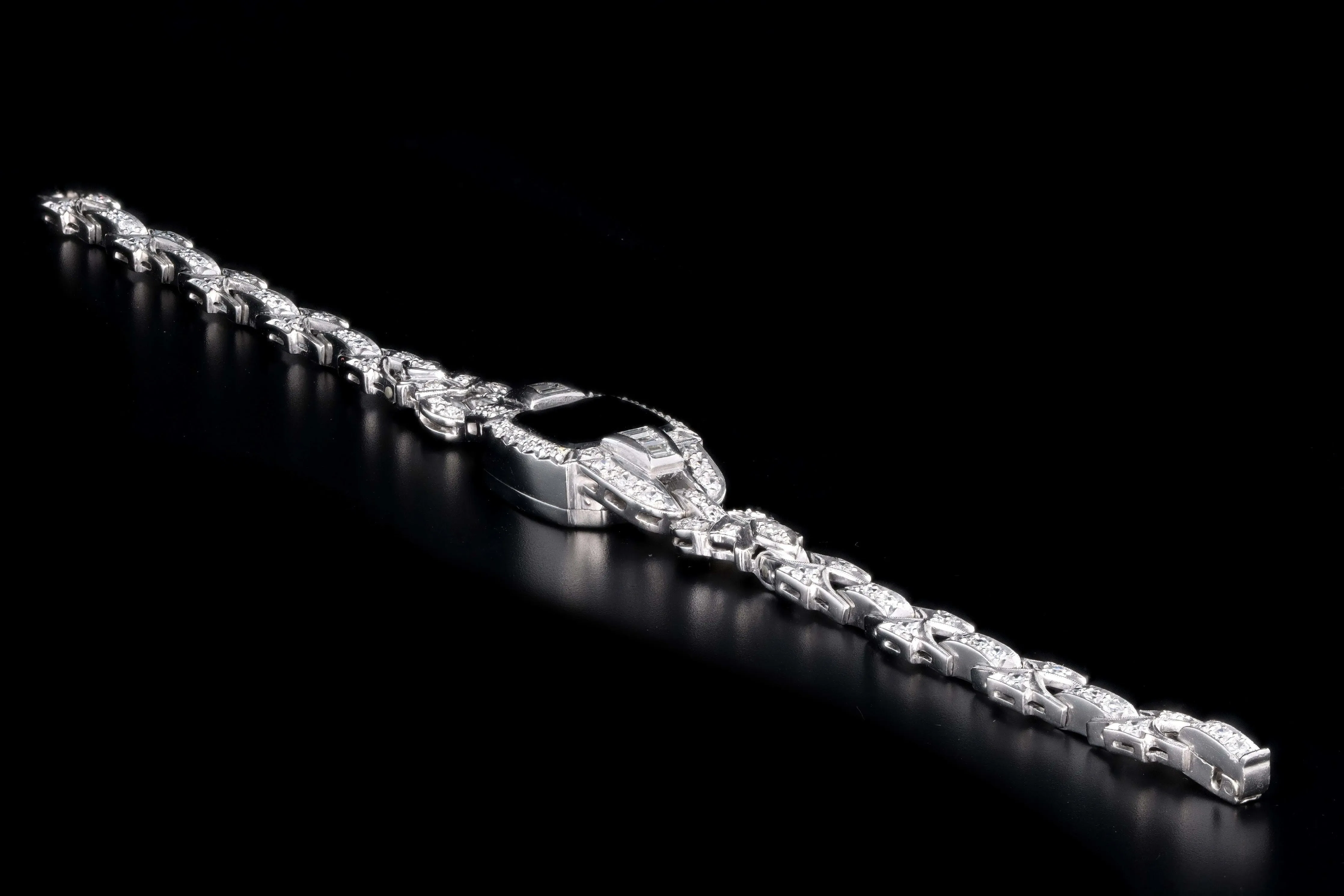 Art Deco Platinum Black Onyx & Diamond Watch Conversion Bracelet