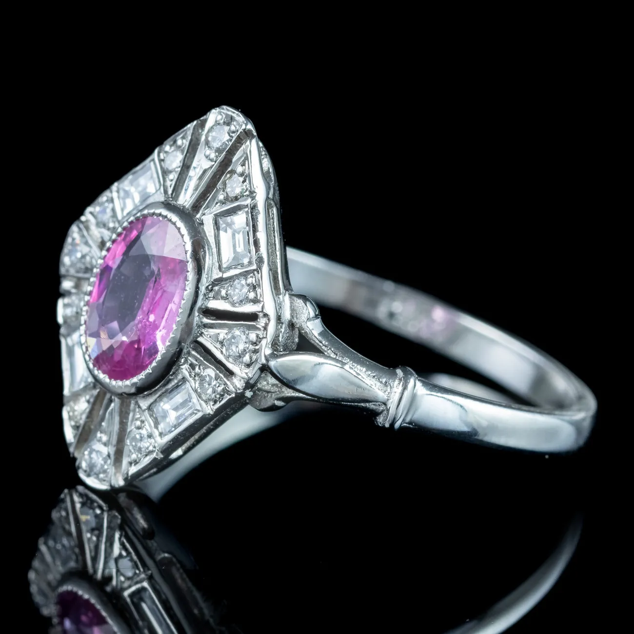 Art Deco Style Pink Sapphire Diamond Cluster Ring 0.80ct Sapphire