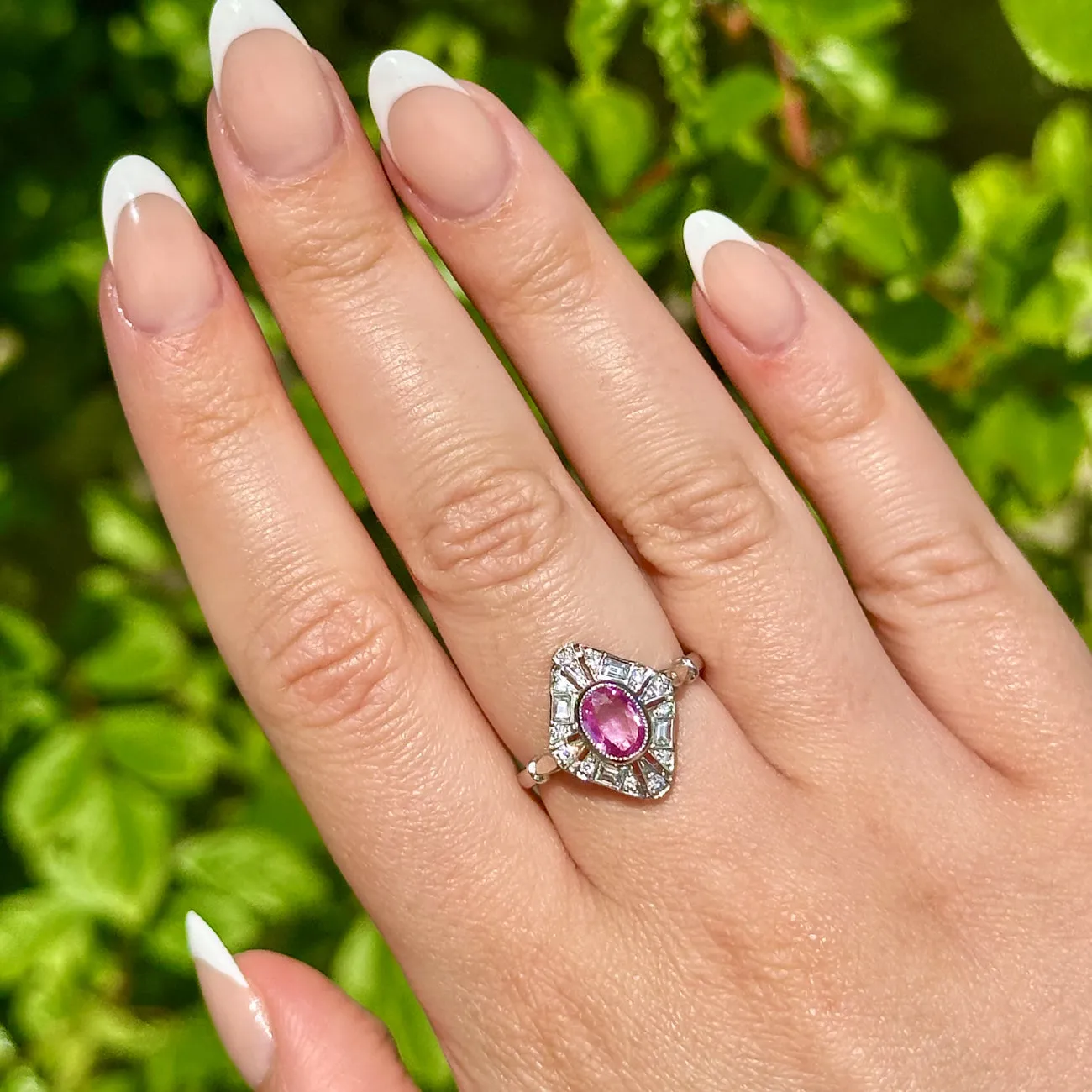 Art Deco Style Pink Sapphire Diamond Cluster Ring 0.80ct Sapphire