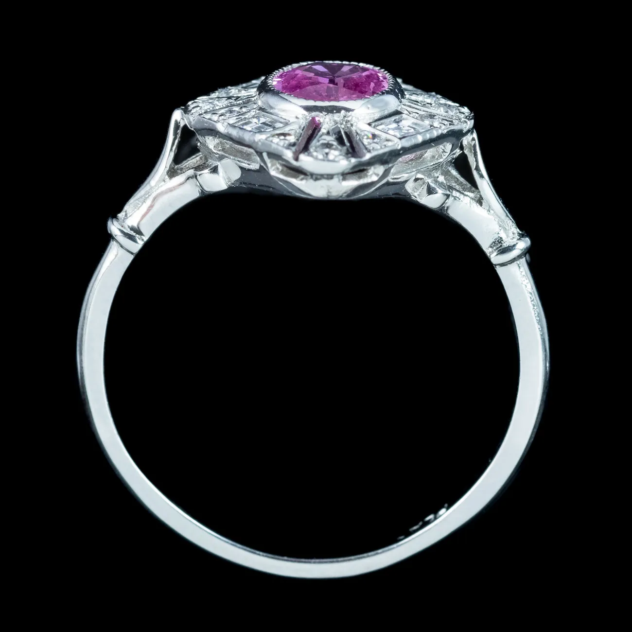Art Deco Style Pink Sapphire Diamond Cluster Ring 0.80ct Sapphire