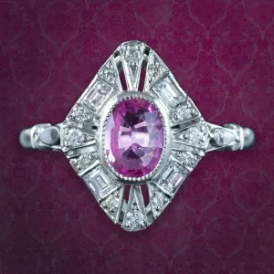 Art Deco Style Pink Sapphire Diamond Cluster Ring 0.80ct Sapphire