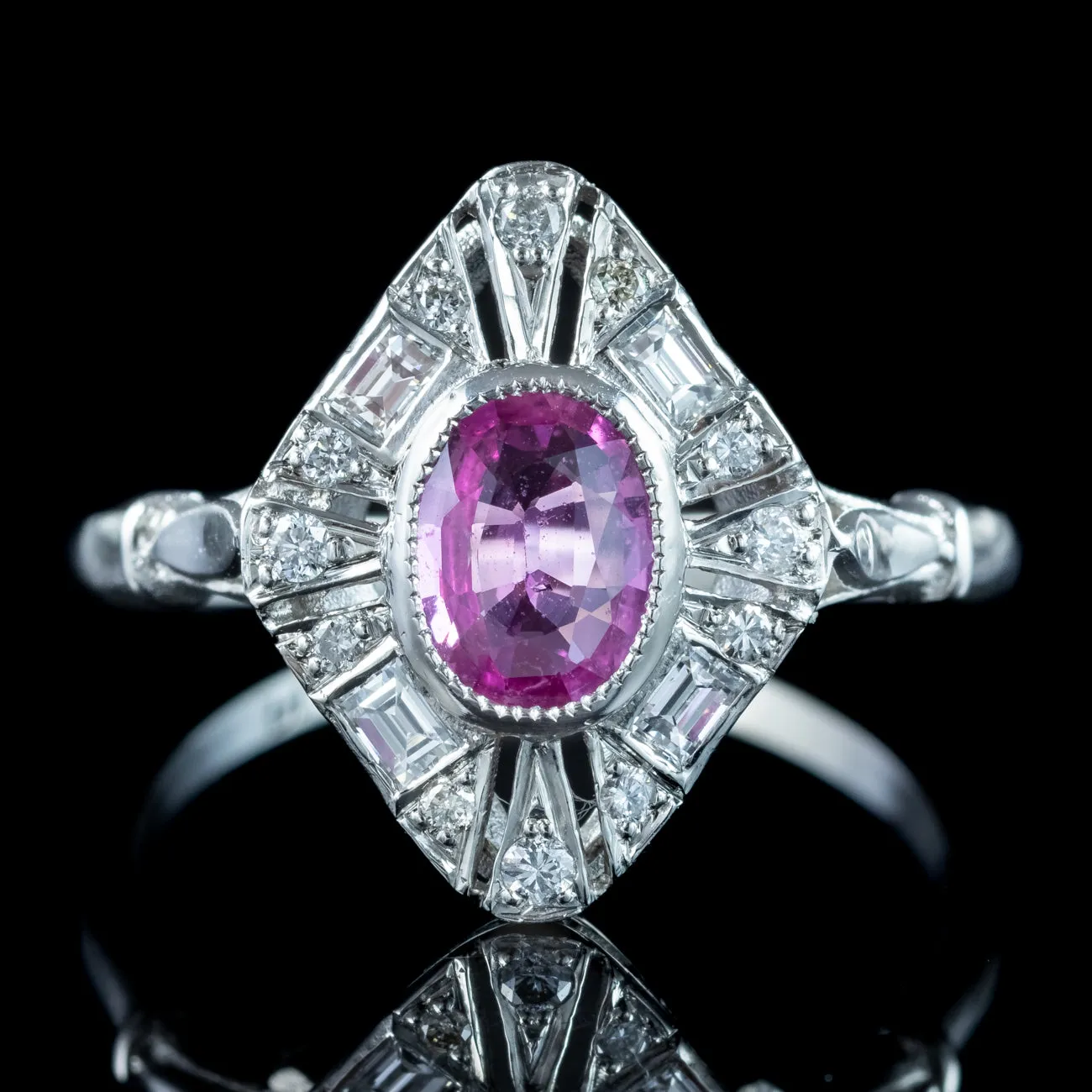 Art Deco Style Pink Sapphire Diamond Cluster Ring 0.80ct Sapphire