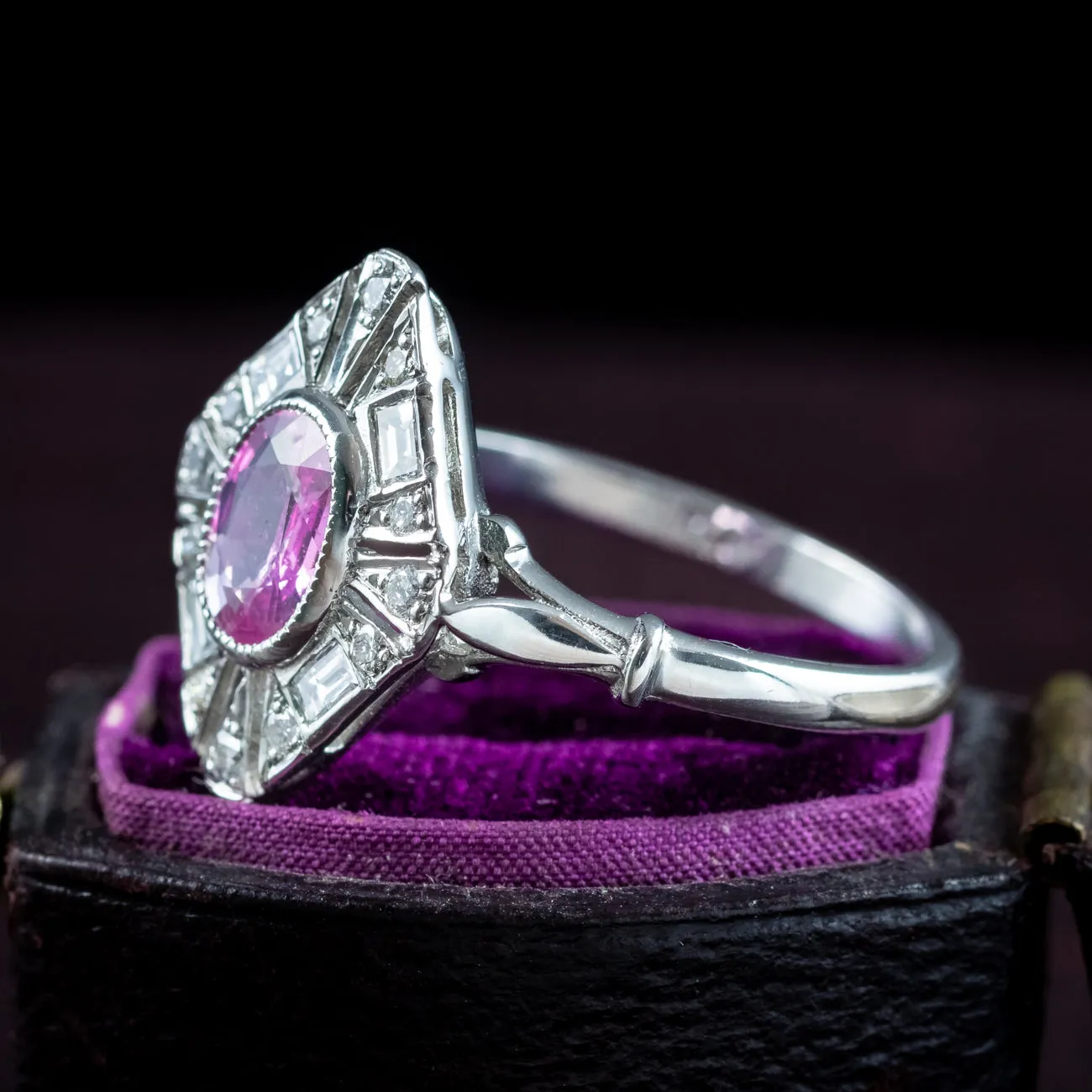 Art Deco Style Pink Sapphire Diamond Cluster Ring 0.80ct Sapphire