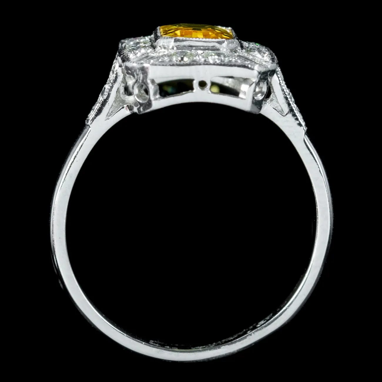 Art Deco Style Yellow Sapphire Diamond Ring 1.30ct Sapphire