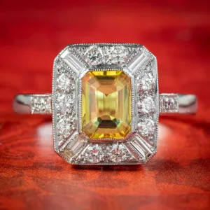 Art Deco Style Yellow Sapphire Diamond Ring 1.30ct Sapphire