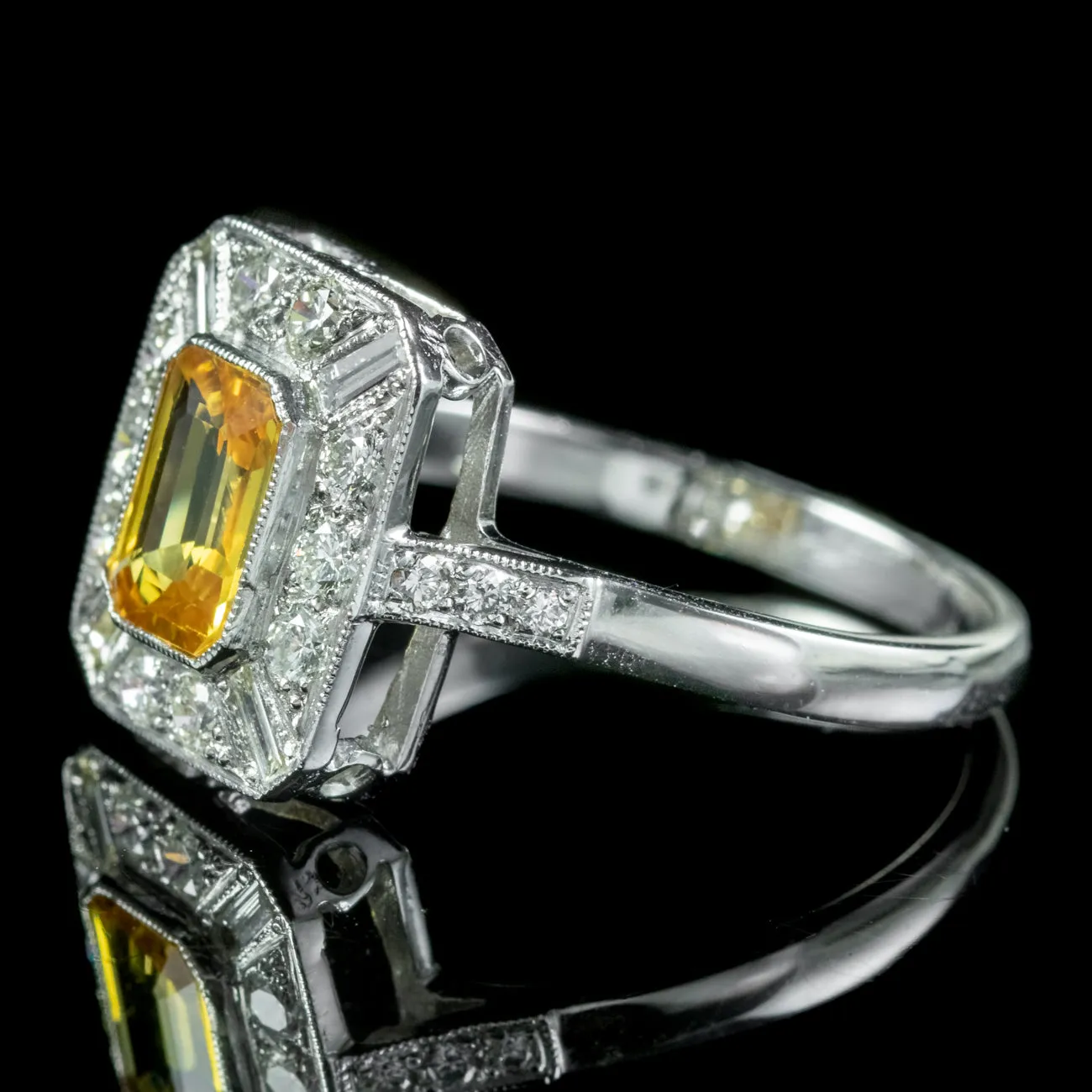 Art Deco Style Yellow Sapphire Diamond Ring 1.30ct Sapphire