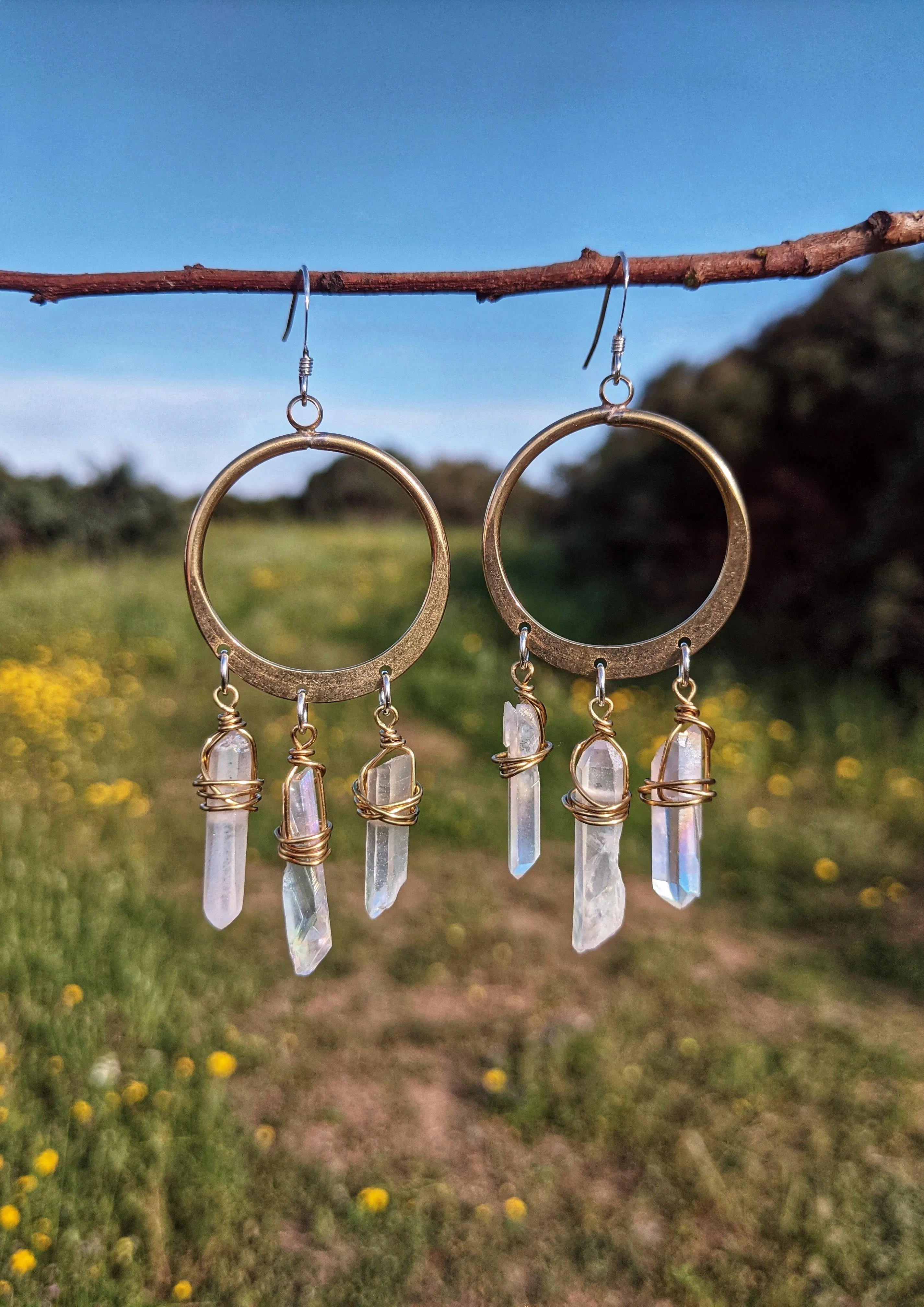 Aurora Rainbow Quartz Hoop Earrings