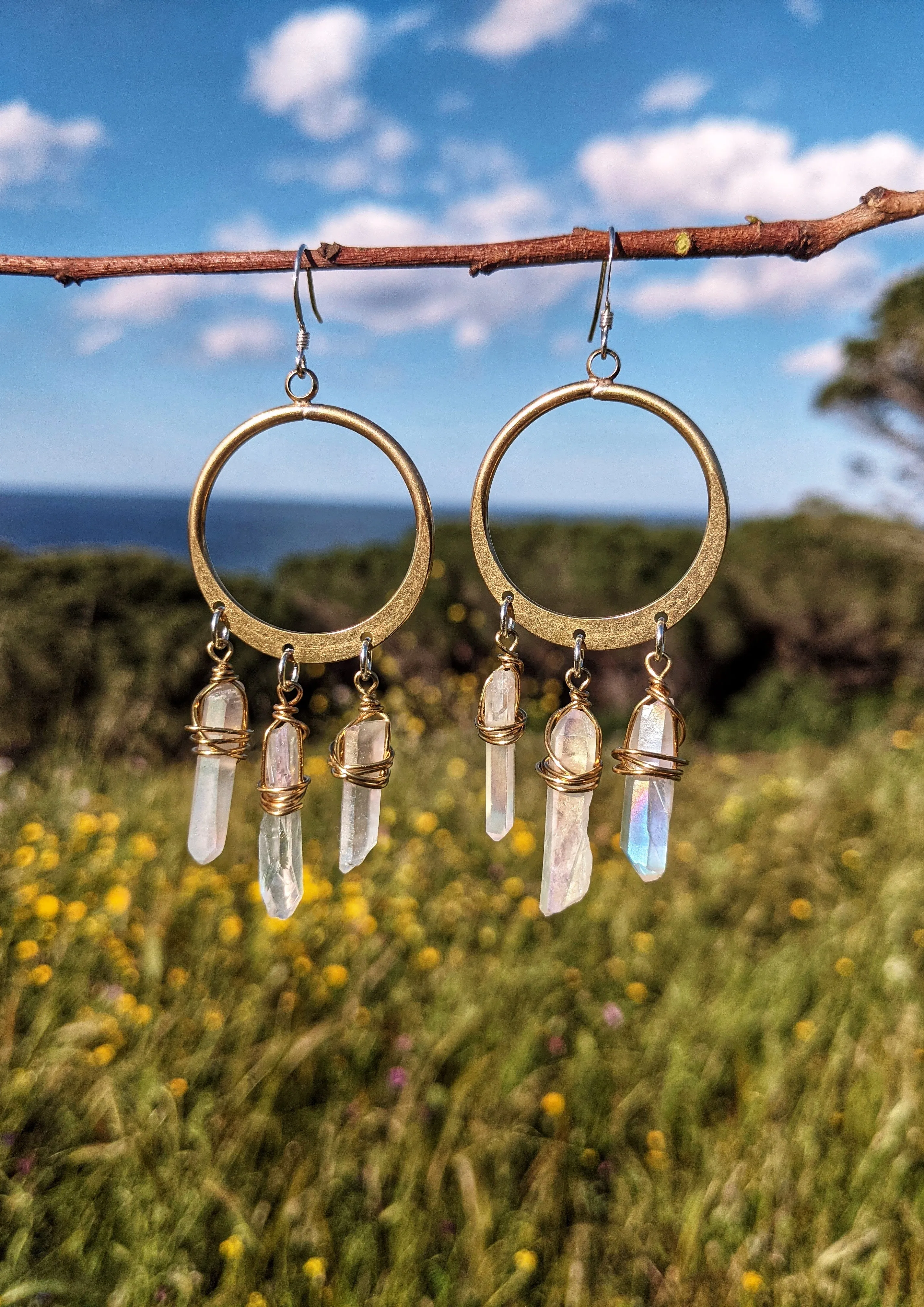 Aurora Rainbow Quartz Hoop Earrings