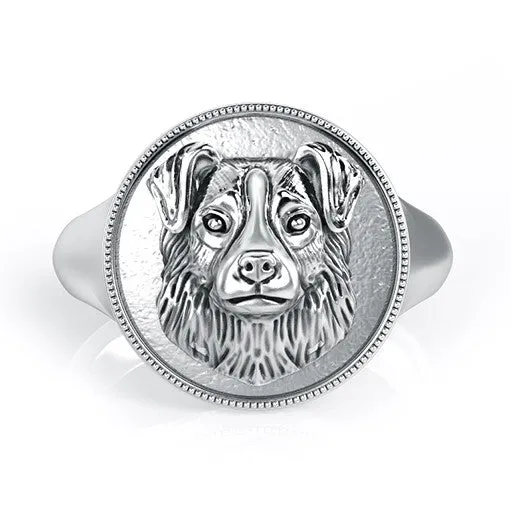 Australian Shepherd Classic Round with Milgrain Signet Ring