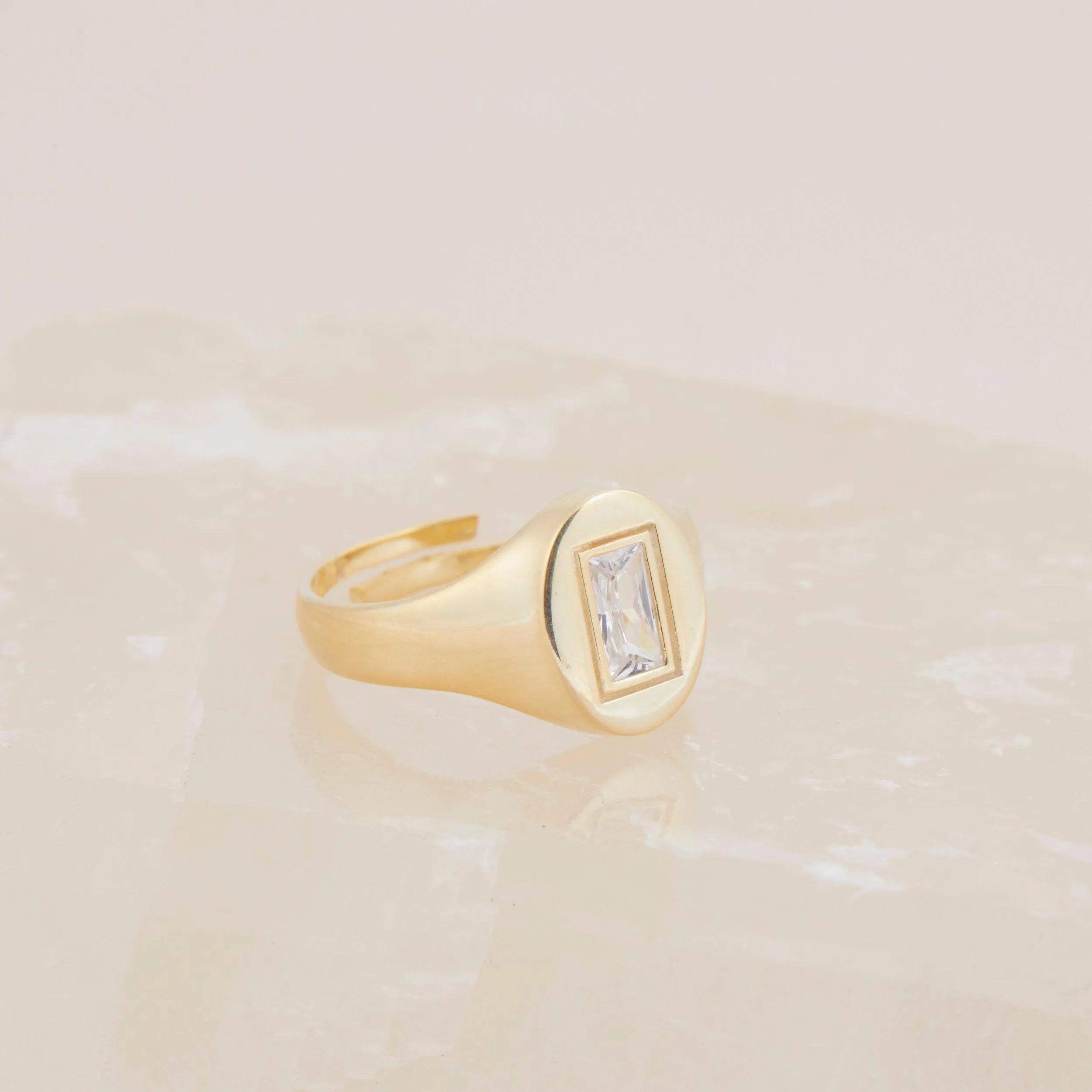 Baguette Diamond Signet Ring - 18K Gold Vermeil