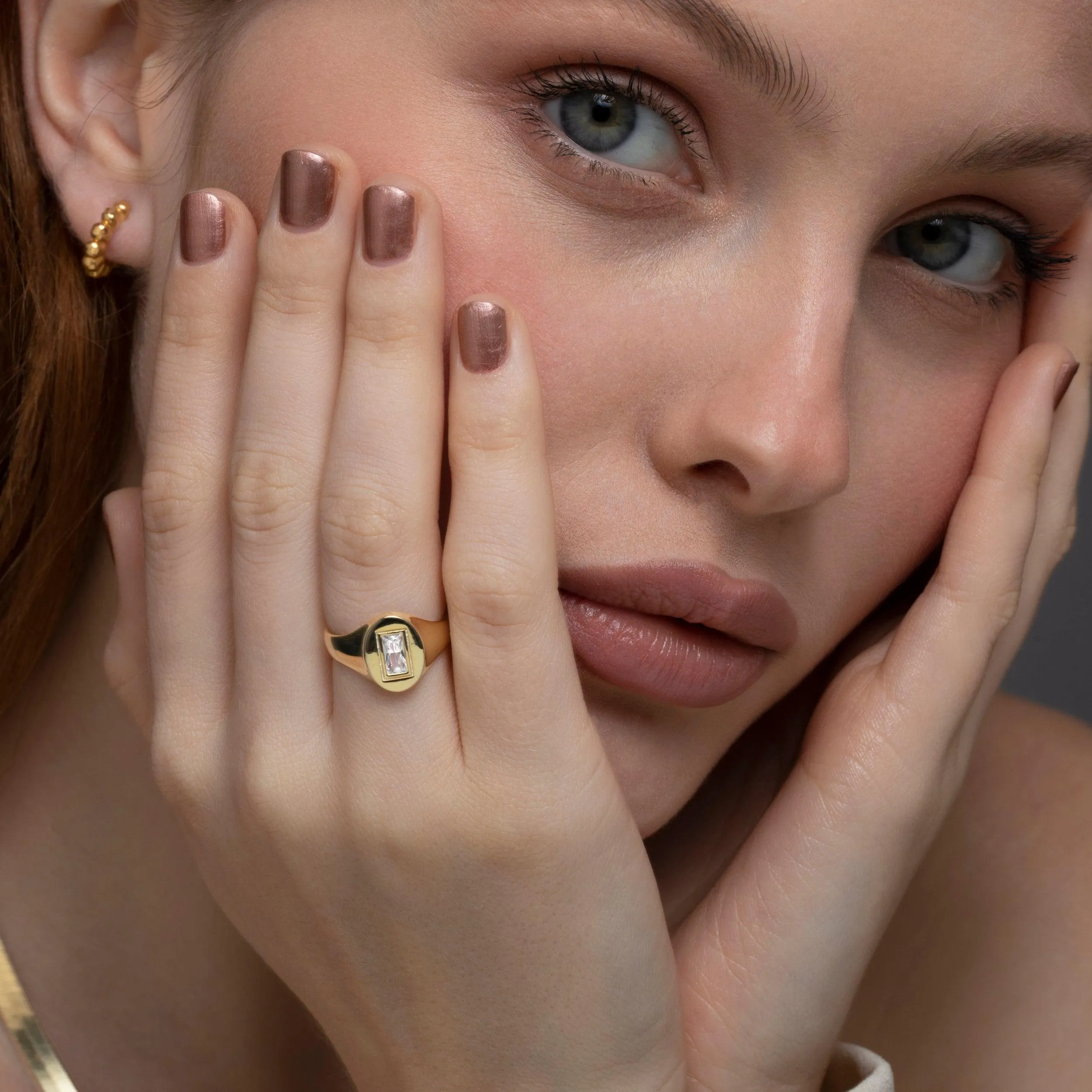 Baguette Diamond Signet Ring - 18K Gold Vermeil