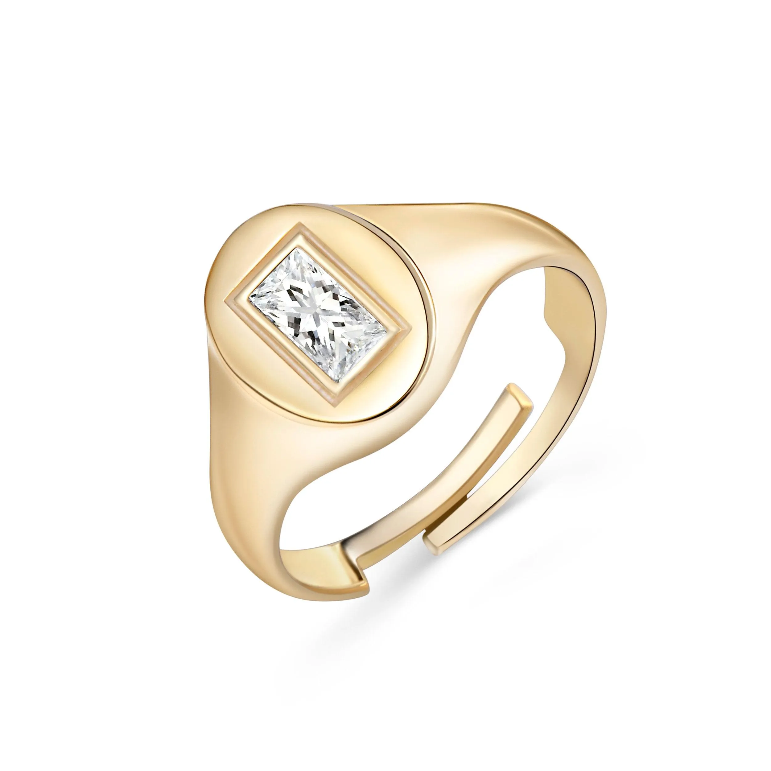 Baguette Diamond Signet Ring - 18K Gold Vermeil