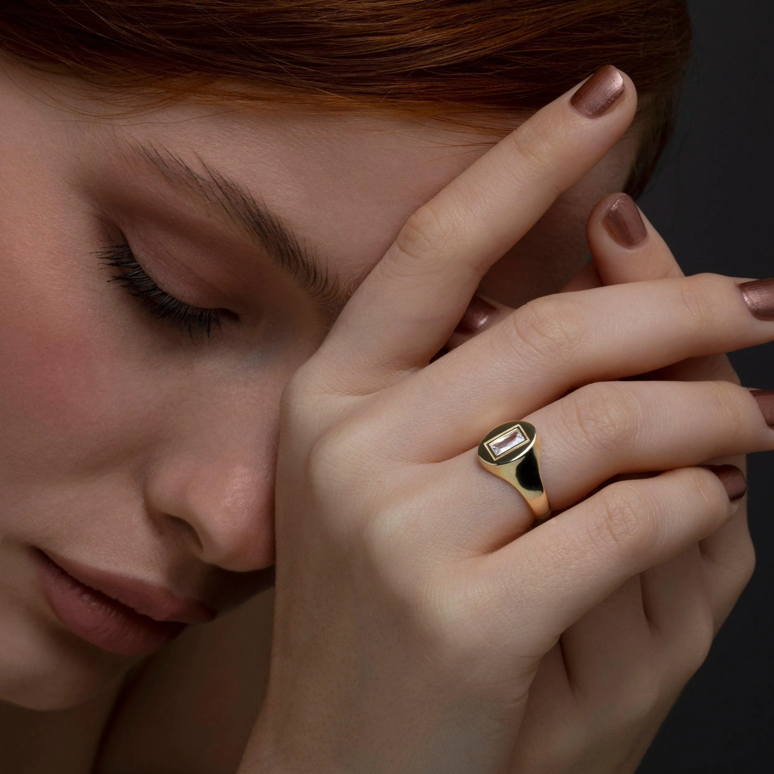 Baguette Diamond Signet Ring - 18K Gold Vermeil