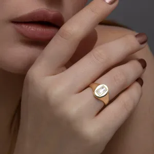 Baguette Diamond Signet Ring - 18K Gold Vermeil