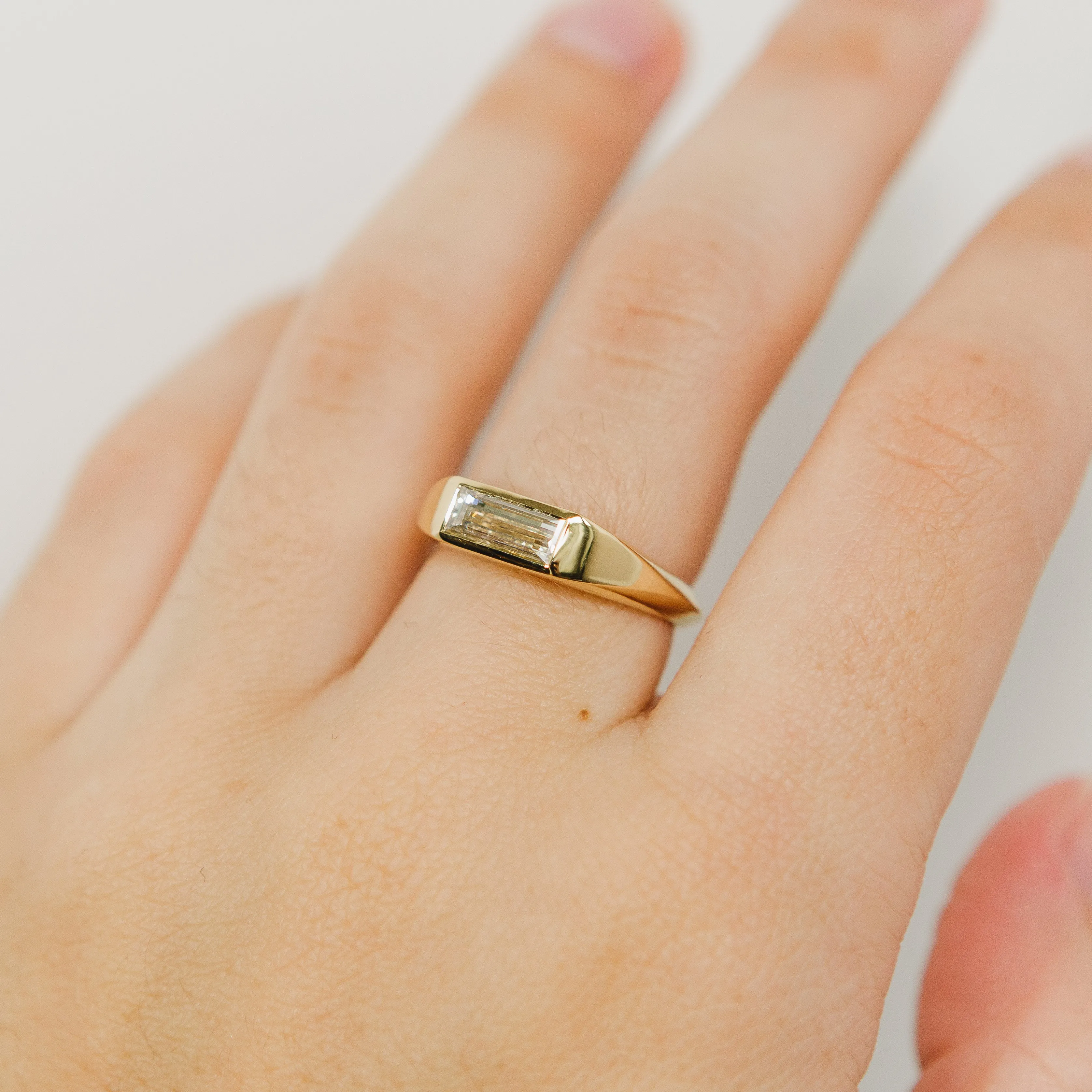 Baguette Diamond Signet Ring in 18k Yellow Gold