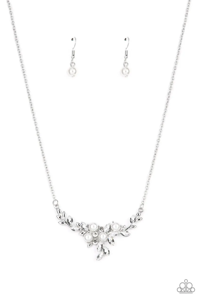 Because I'm the Bride - White - Pearl Rhinestone Silver Branch Paparazzi Short Necklace