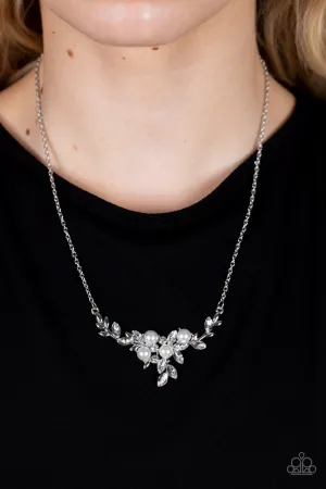 Because I'm the Bride - White - Pearl Rhinestone Silver Branch Paparazzi Short Necklace