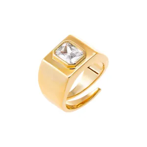 Bezel Baguette Square Signet Adjustable Pinky Ring