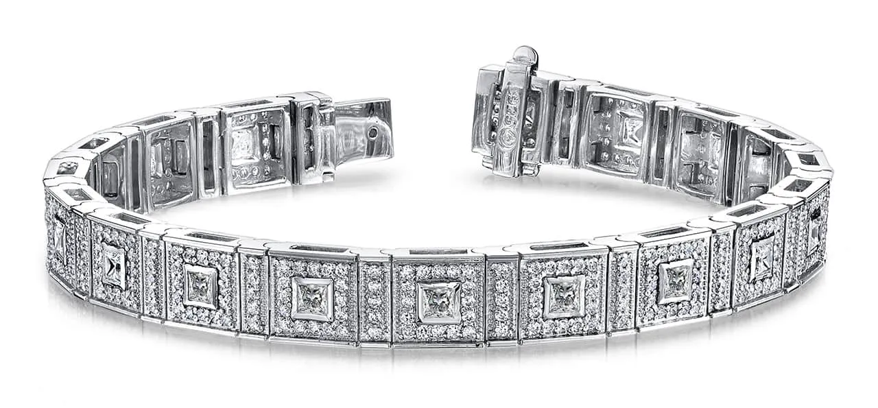 Bezel Set Princess Diamond Bracelet with 3.24 ct.(finished) 1.1mm, 2mm