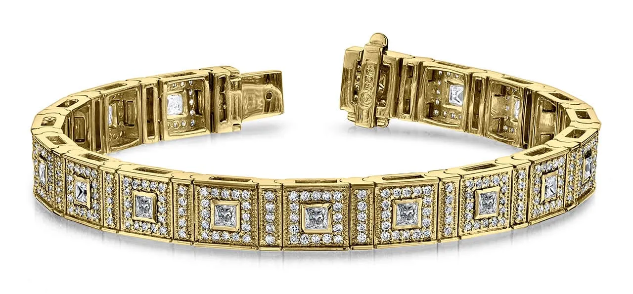 Bezel Set Princess Diamond Bracelet with 3.24 ct.(finished) 1.1mm, 2mm