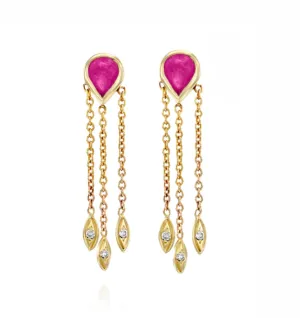Bezel Tourmaline Pear Chain Drop Earring