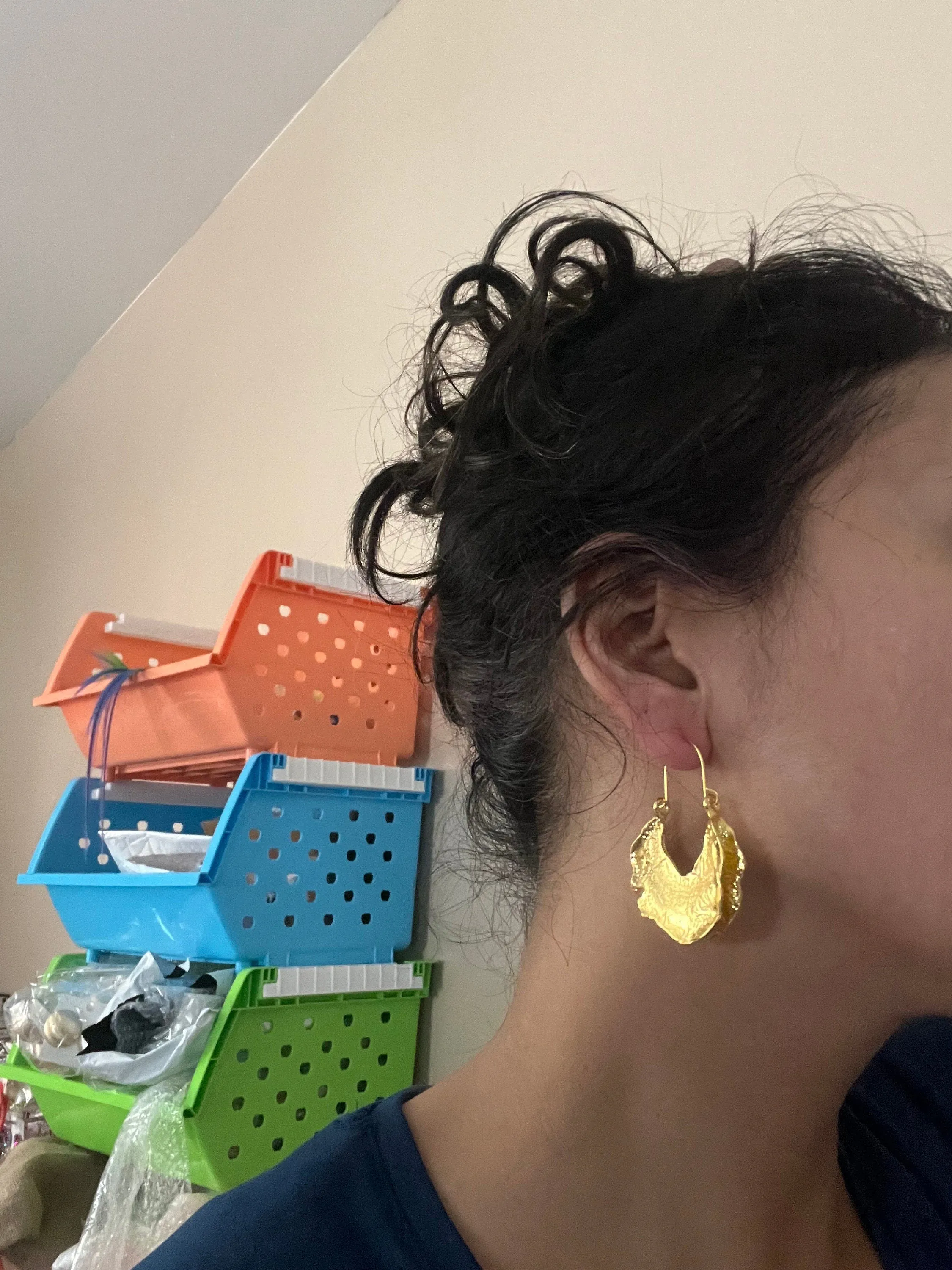 Big gold hoops , vintage style gold earring , chunky gold earring , geometric gold earring ,