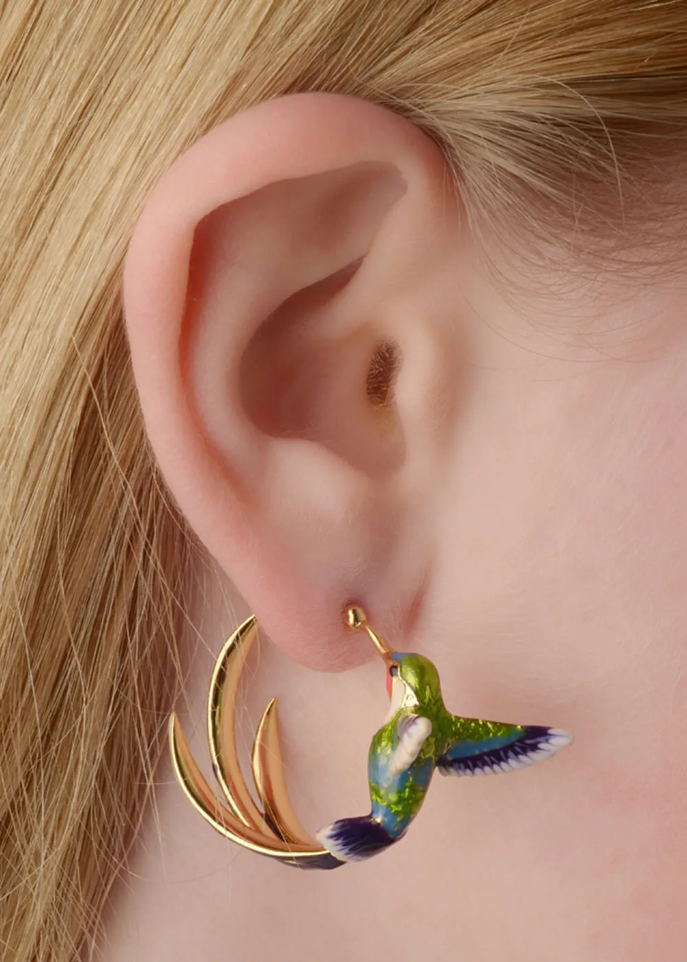 Bill Skinner Hummingbird Hoop Earrings Gold