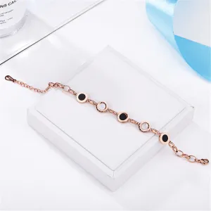 Black & 18K Rose Gold-Plated Roman Numeral Plate Station Bracelet
